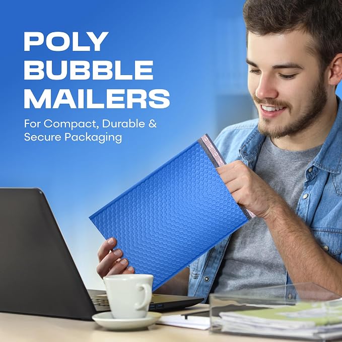 Royal Blue Bubble Mailers 6x10, Poly Padded Envelopes #0, 500 Pack | Fits Cards, CDs & Small Items, Self-Seal Closure, Cushioned Protection, Water-Resistant Poly, Bulk Pack for Small Business