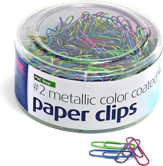 Officemate PVC-Free Assorted Color Coated Paper Clips, #2 Size Clips, 600 per Tub (97225)
