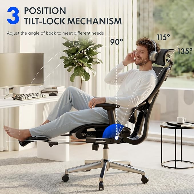 FLEXISPOT ErgoX Premium Ergonomic Office Chair with Footrest- Adjustable 3D Armrests, Dynamic Lumbar Support, Recline & Tilt Function, Mesh Seat, for Home & Office Use,Cream
