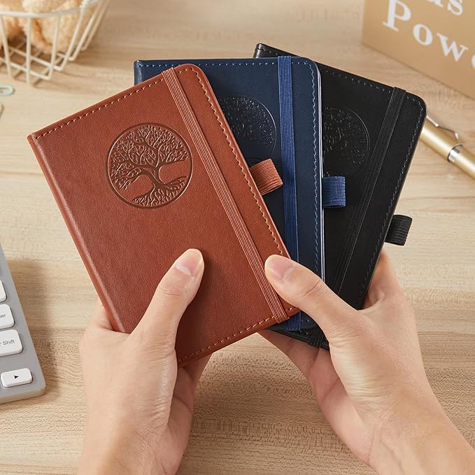 Small Journal Pocket Notebook for Men/Women, A6 (3.7" x 5.7"), 3 Pack Mini Pocket Journal with Pen, 100GSM Paper, Faux Leather Cover Diary Journal for Writing, Travel, Business, Work & School