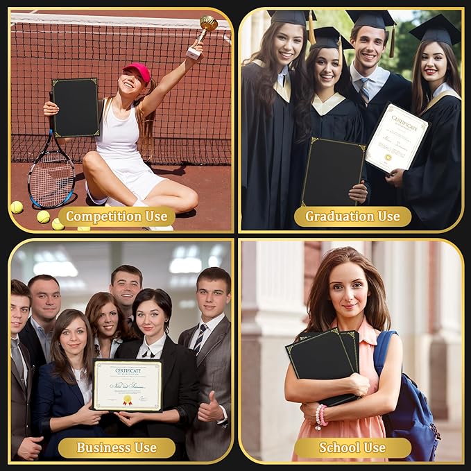 Ndsox 90 Packs Black Certificate Holders, Graduation Diploma Holders, 350GSM, Diploma Covers with Gold Foil Border for Letter Size 8.5" x 11" Award Certificate Paper, Cardstocks and Documents