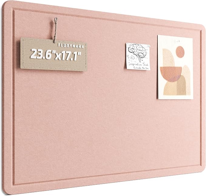 Fluxynara 23.6" x 17.1" Bulletin Board, Pink | Cork Board Alternative with 12 Removable Adhesive Tabs, Foldable Felt Pin Board for Home, Office, Classroom & Dorm