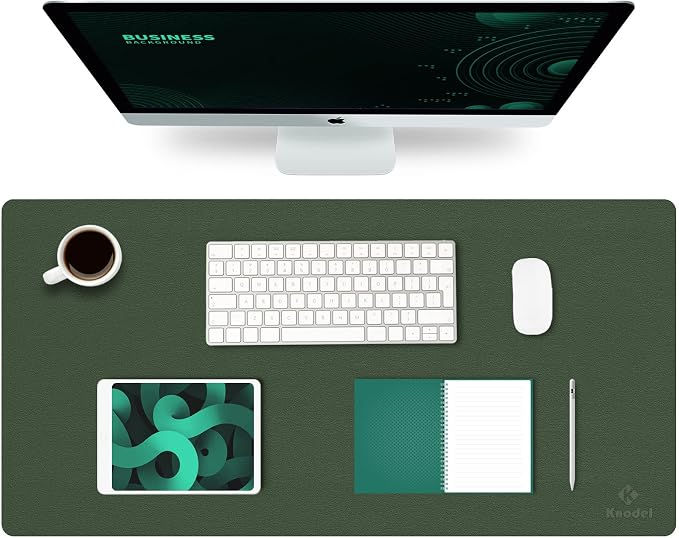 K KNODEL Extra Large Desk Mat, Leather Mouse Pad (35.4"x17", Dark Green) | Desk Pad, Keyboard Pad, Computer and Laptop Mat, Desktop Protector and Cover, Writing Pad and Blotter for Home Office