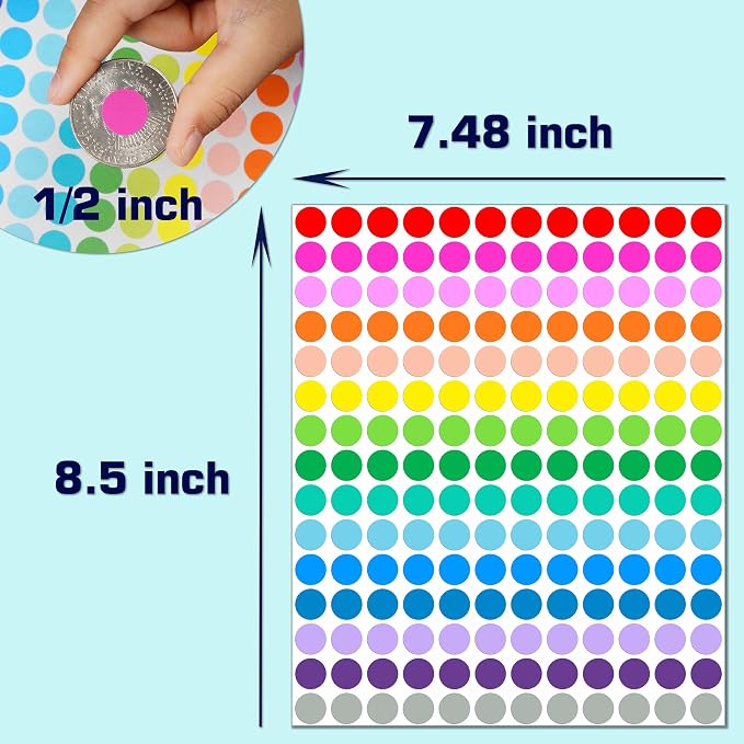 3600 PCS Colored Dot Stickers,1/2" Round Sticker 15 Colors Coding Labels | EgretLFsail Small Circle Dots Label for Office and Classroom Organization (Multicolored)