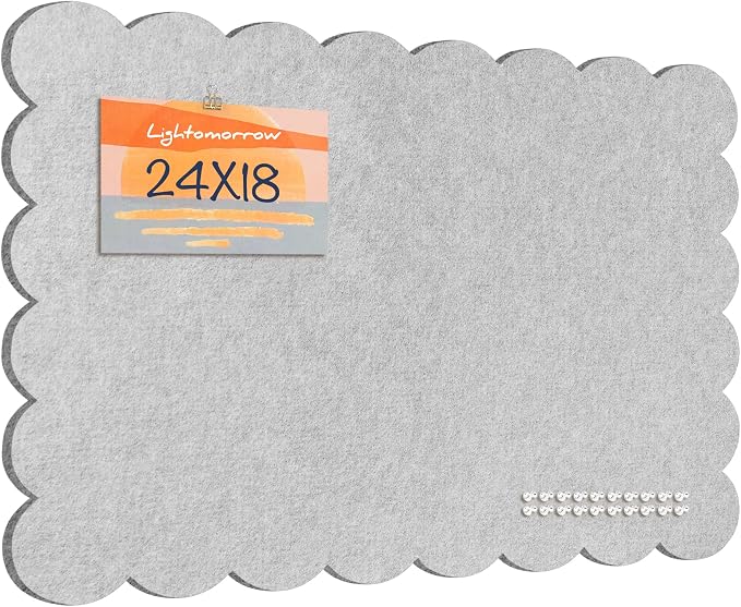 Scalloped Bulletin Board 24x18 inches, Decorative Felt Pin Board for Wall | Cute Cork Board Alternative with Push Pins, Foldable Display Vision Board for Photos, Notes & Reminders