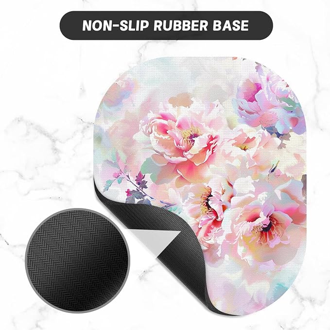 Small Mouse Pad, 6 x 7 Inch, Oval Mini Mouse Pad with Non-Slip Rubber Base for Laptop Wireless Mouse Keyboard Tray Mousepad, Floral Pattern