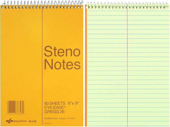 Rediform National Steno Notebook, Gregg-Ruled, Green Eye-Ease Paper, Brown Cover (36646), 6" x 9" Sheets, 60 Count (Pack of 3)
