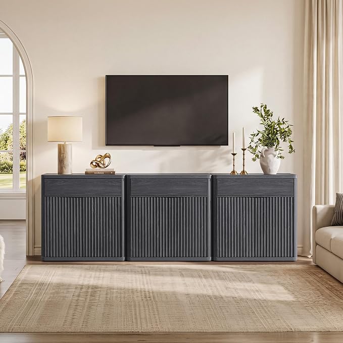 SICOTAS Buffet Cabinet with Storage - Accent Fluted Storage Cabinet with 2 Doors & 1 Drawer 34.6" Wide Modern Sideboard Credenza Large Buffet Table for Living Room Kitchen Dining Room Entryway Office