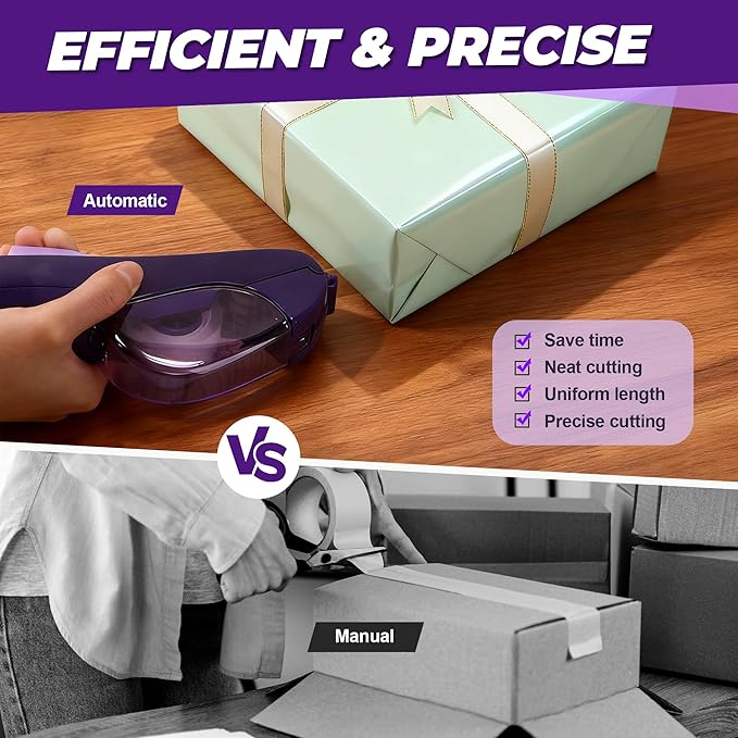 Saillong 2 Pack Automatic Tape Dispenser, All Inclusive Handheld Packaging Tape Dispenser Gun for Gift Wrapping, DIY Projects, Easy to Cut & Safe, Purple