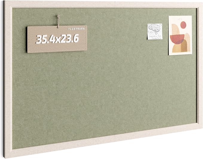 Fluxynara 35.4" x 23.6" Felt Frame Bulletin Board, Sage | Cork Board Alternative with 24 Removable Adhesive Tabs, Foldable Pin Board for Wall, Home, Office, Classroom & Dorm