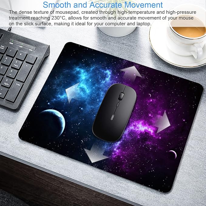Galaxy Mouse Pad 9.5x7.9 inch, Blue Purple Nebula Space Design, Non-Slip Rubber Base, Washable Office Computer Pad for Desktop Laptop, Sci-Fi Gamer Decor