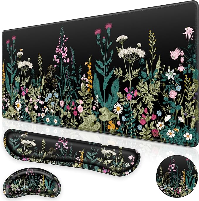 Canjoy Desk Mat with Wrist Rest, Desk Pad for Keyboard and Mouse 4-in-1 Mouse Pad + Keyboard Wrist Rest Support+ Coaster(35.4×15.7 in) Extended Desk Pad Memory Foam Non-Slip Desk Mat for Home Office