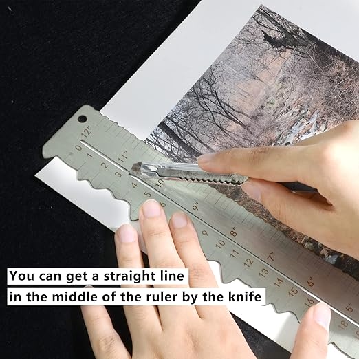 Stainless Steel Metal Paper Tearing Ruler Craft Ruler for Cutting Paper to Wavy Line Jagged and Irregular Edges 12'' Measuring Tool for Engineering School Office Architect and Drawing