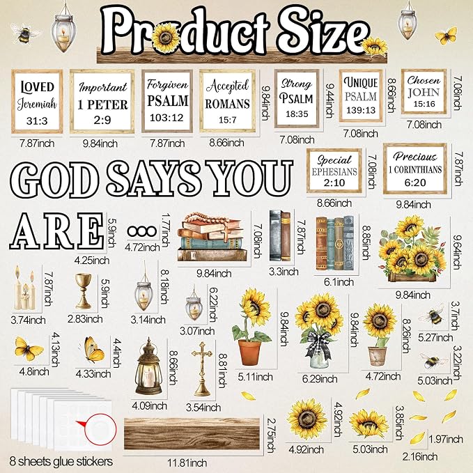 Qilery Sunflower Faith Bulletin Board Decor Cardstock Religious Cutouts | Sunflower Bulletin Board Borders & Letters, Christian Office Inspirational & Church Classroom Decor Kit, Adhesive Dots