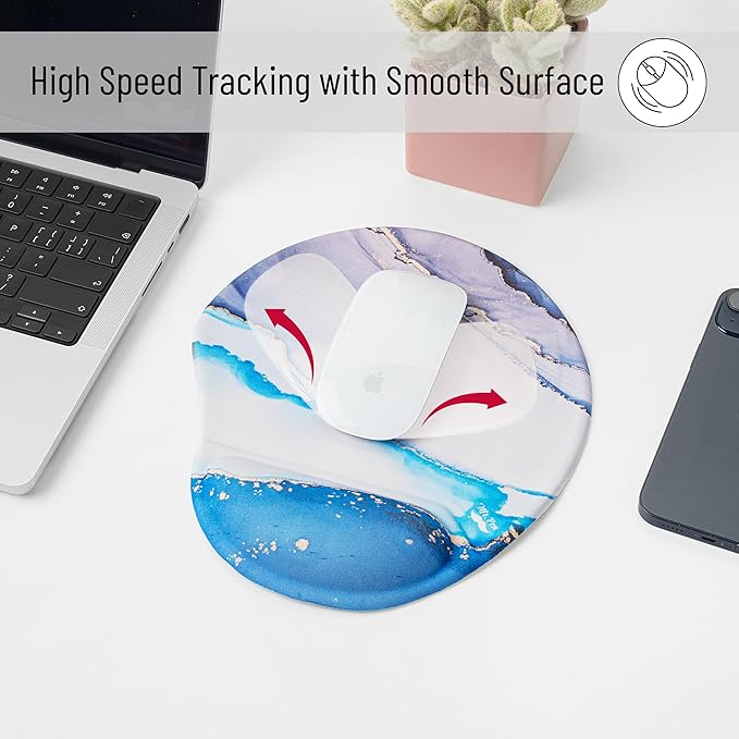 Mr. Pen- Ergonomic Mouse Pad with Wrist Rest, Glacial Blue Marble Design, Breathable Fabric with Memory Foam Cushion, Non-Slip Rubber Base, Gel Mouse Pad with Wrist Support