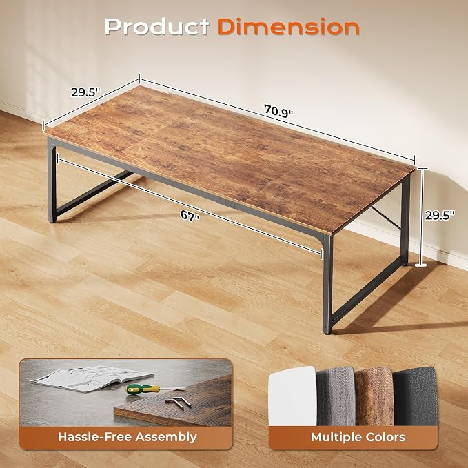 70.8 X 29.5 Inch Computer Desk with Deeper Desktop, Gaming Office Writing Work Desk for Home Office, Study, Bedroom, Work from Home, Metal Frame, Rustic Brown