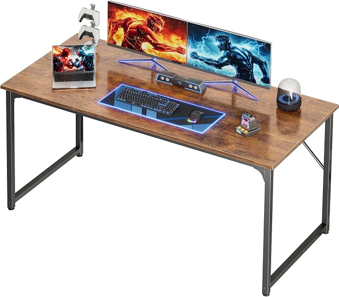 55 X 24 Inch Computer Desk with Deeper Desktop, Gaming Office Writing Work Desk for Home Office, Study, Bedroom, Work from Home, Metal Frame, Rustic Brown