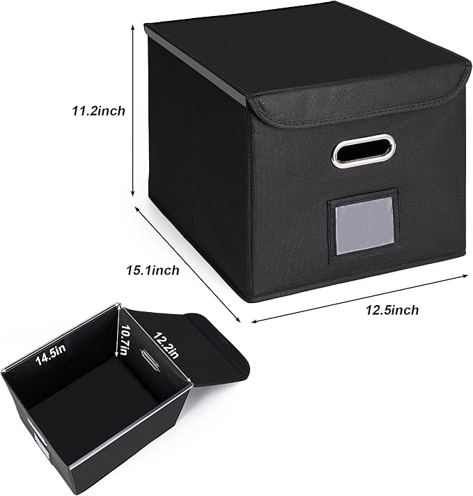 File Organizer Box with Lid (Wine Red, 14.9 x 12.59 x 10.8 inch, 2-Pack) | Large Hanging File Folder Organizer with Plastic Slide, Collapsible Portable Filing Storage Boxes for Office/Decor/Home