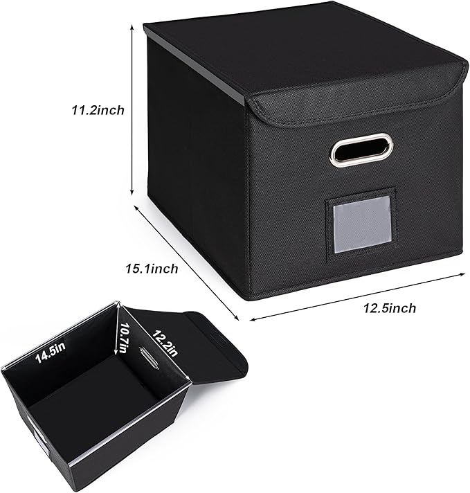 CADONO File Organizer Box with Lid (Wine Red, 14.9 x 12.59 x 10.8 inch) | Large Hanging File Folder Organizer with Plastic Slide, Collapsible Portable Filing Storage Boxes for Office/Decor/Home