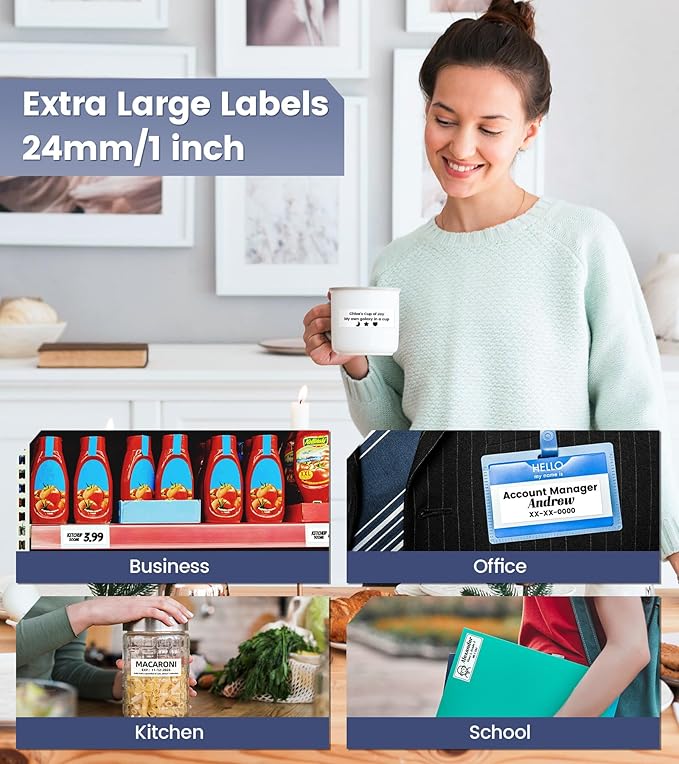 P780BT 1 Inch Label Maker Machine with-Tape, 24mm Office Labeler | Portable Bluetooth Wireless Label Printer Rechargeable for Home Small Business Crafting, Prints Up to 24mm (1”) Wide-Labels
