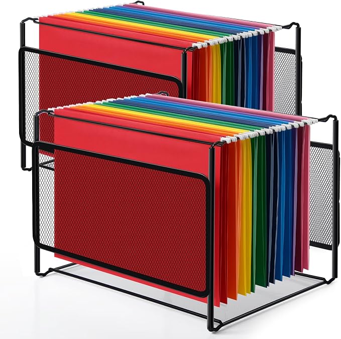 Comix 2 Packs Mesh Hanging File Folder Organizer for Home Office, Black | Letter Size Hanging File Box, Smooth Rails, Space-Saving File Holder