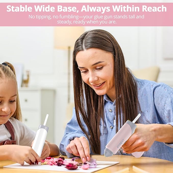 Cordless Hot Glue Gun, 10s Fast Preheat, 30PCS Mini Glue Sticks 7x100mm, 4V 20W Type-C Rechargeable, Anti-Drip, Auto-Off, for DIY Crafts, Repair, Decoration (Light pink)