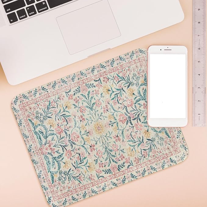 UTELKA Retro Pink Mouse Pad, Cute Mouse Pads, Boho Flroal Mousepad 10x8 | Boho Travel Mouse Pad, Rug Mouse Pad,Travel Carpet Mouse Pads For Women Girls, Pink Mouse Pads For Desk