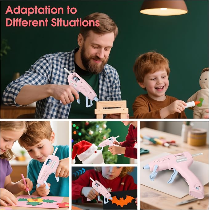 Pink Cordless Hot Glue Gun with 30 Sticks, Fast Heating 2.6Ah Rechargeable | 20W Anti-Drip Glue Gun and Sticks Set (0.27"×6") USB-C Rechargeable Mini Glue Gun Ideal for School Crafts DIY Making Repairs