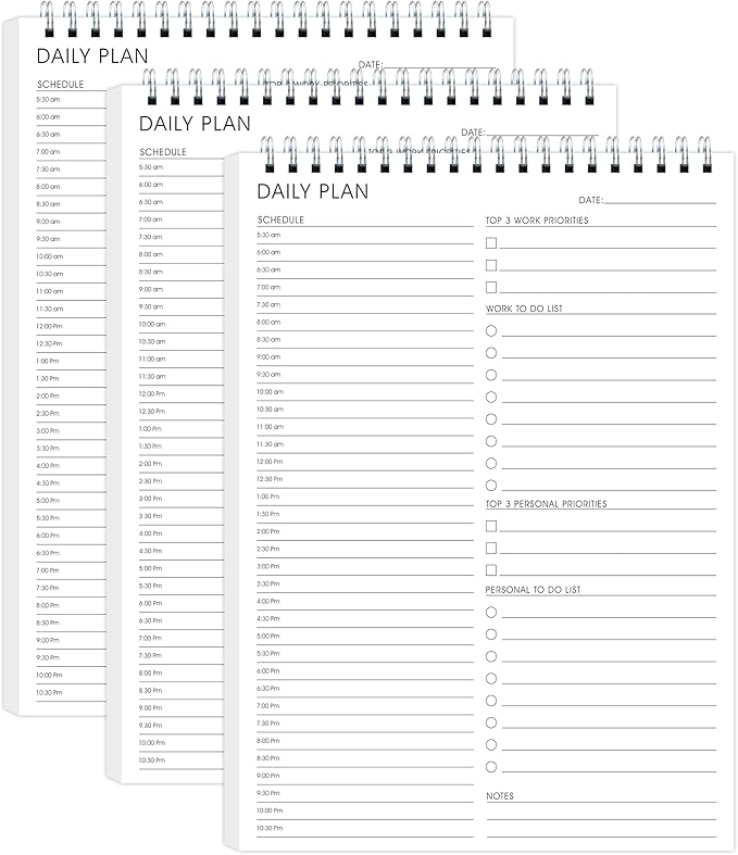 Hourly Schedules 3 Pack - To Do List Notepad 3 Pack, B5(6.5" x 9.8"), Daily Planner for Organizing, Suitable for School&Office&Home, PVC cover