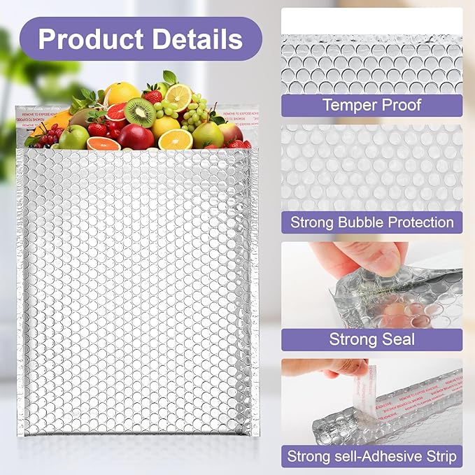 25 Pack Thermal Bubble Mailer, 8.8 x 11" Metallic Bubble Mailers, Self Seal Cool Mailers, Foil Mailing Envelopes, Waterproof Padded Envelopes, Insulated Shipping Bags for Cold Shipping
