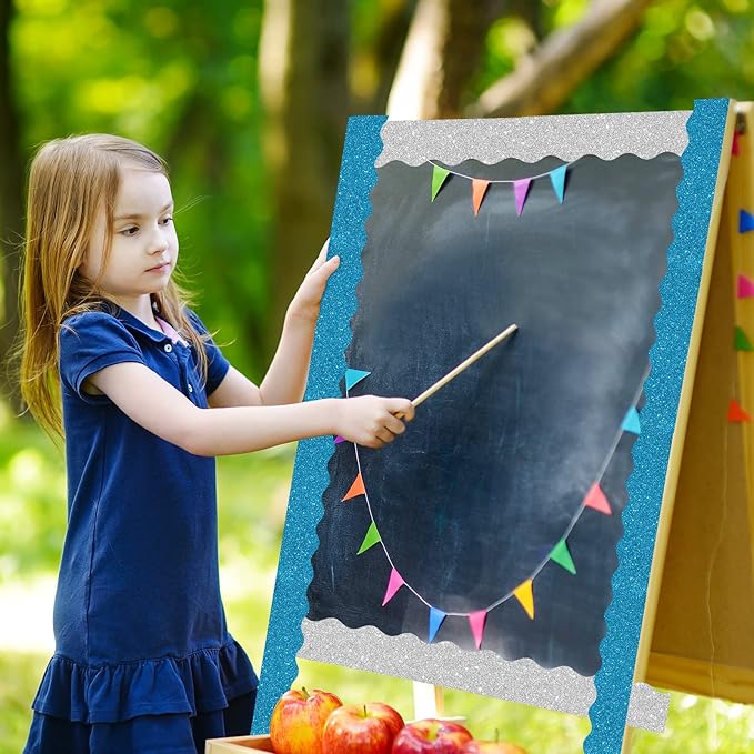 Containlol 236 ft Colorful Bulletin Board Borders Classroom Scalloped Trim Decorations for School Office Poster Chalkboard Wall(Glitter Style)