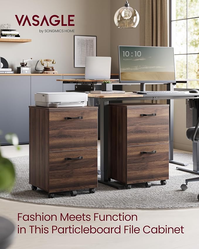 VASAGLE Custos Collection - 2-Drawer File Cabinet for Home Office, Small Rolling File Cabinet, Printer Stand, for A4, Letter-Size Files, Hanging File Folders, Natural Walnut UOFC040K101S