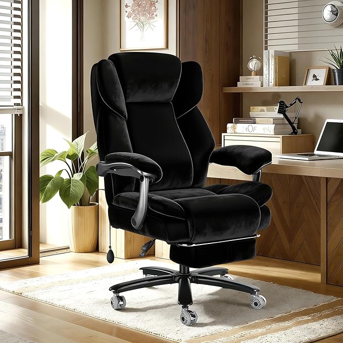 600lbs Big and Tall Office Chair for Heavy People,Heavy Duty Comfy Executive Office Desk Chair with Adjustable Lumbar Support,High Back Reclining Fabric Computer Chair