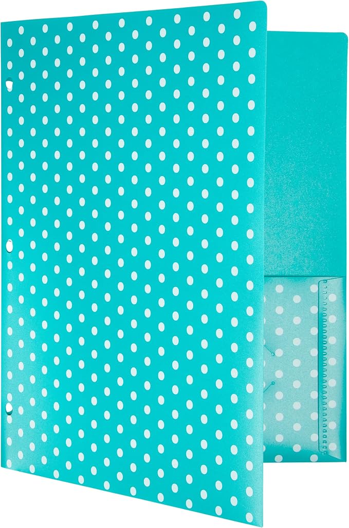JAM PAPER Plastic Color POP Folders - 2 Pocket Durable Folders with 3 Hole Punch - Assorted Polka Dot Colors - 6/Pack