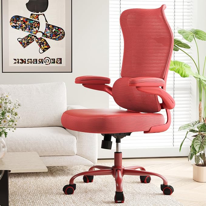 TRALT Office Chair Ergonomic Desk Chair - Gaming Chair with Lumbar Support | 330 LBS Home Office Desk Chairs , Reading Chair with Flip-up Armrests, Comfortable Computer Chairs (1, RED)