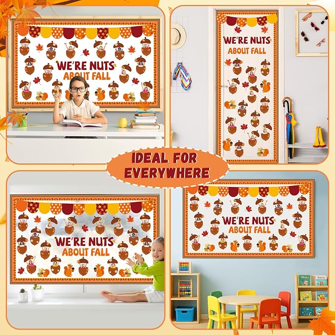 Fall Acorn Bulletin Board Set We're Nuts About Fall Classroom Decoration Acorn Squash DIY Photo Crafts Cutouts Autumn Bulletin Board Border for Thanksgiving Harvest Chalkboard Wall Door Decor Supplies