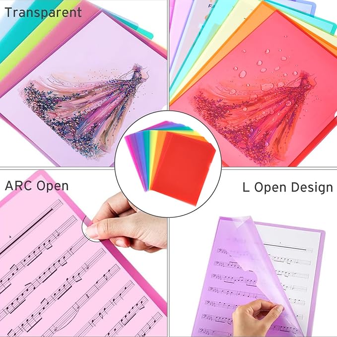 Sooez 15 Pack Clear Document Folder, Plastic Sleeves for Paper 8.5 x 11, Plastic File Folders Paper Sleeves Protector, Heavy Duty Poly File Jacket Sleeves Pocket Folder Cover,5 Assorted Colors
