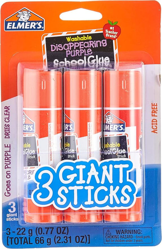 Elmer's Disappearing Purple School Glue Sticks, Washable, 22 Grams, 18 Sticks Total (Packaging May Vary)