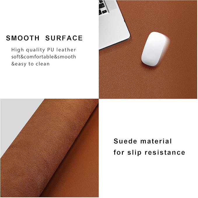 ZORESYN L Shaped Desk Mat 39.4"(L) x 39.4"(S) x 13"(W), Computer Corner Desk Pad, Large Waterproof PU Leather Mouse pad for Corner Desk, Writing Desk Pad Protector - Light Brown