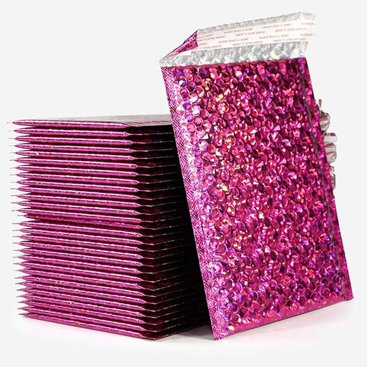 30 PCS 7 x 11 Inch Holographic Mailer, Mailing Envelopes Bubble Padded, Poly Bubble Mailers Padded Envelope Waterproof, Self Sealing Cushion Envelopes for Mailing Packing Shipping (Red)