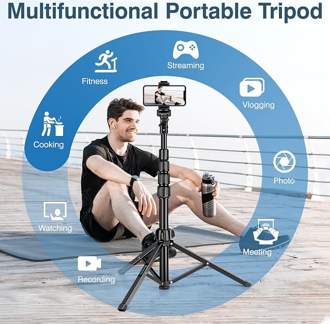 72" Tripod for iPhone, Phone & Camera Travel Tripod Stand with Remote, Compatible with Smartphone/Gopro