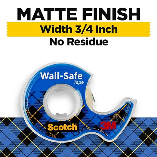 Scotch Wall-Safe Tape, 1 Dispenser Roll, Removable Wall Safe Tape, for Hanging Photos, Art, Décor, 3/4 in x 650 in