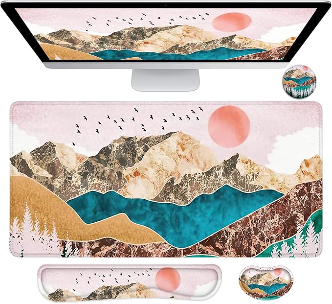 LATEEFAH Large Mouse Pad and Keyboard Wrist Rest, Desk Pad for Keyboard and Mouse, Extended Gaming Mouse Pad with Wrist Support, Waterproof Non-Slip Desk Mouse Mat for Office, Home