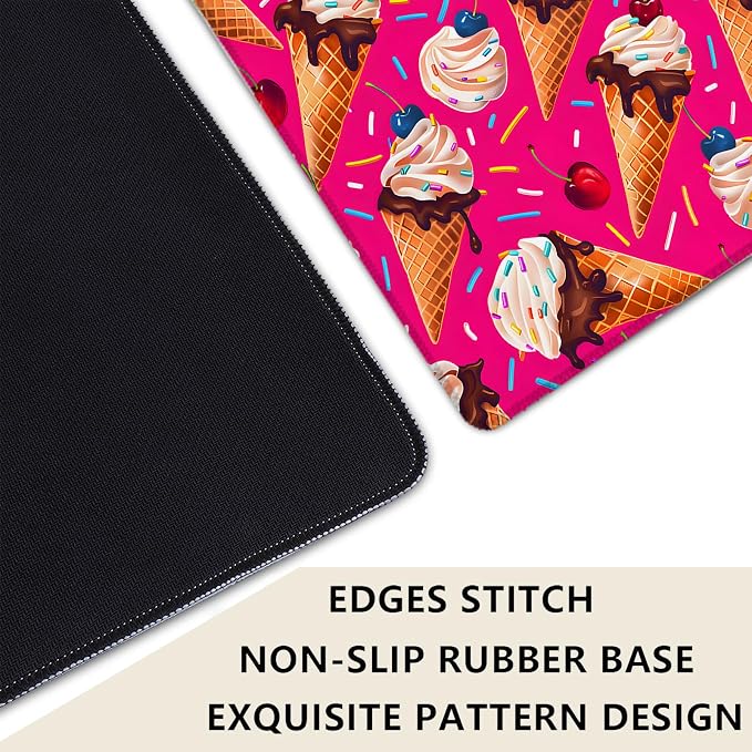 Ice Cream Pink Extended Mouse Pad 31.5x11.8in, Pink Dessert Pattern Large Desk Mat with Non-Slip Rubber Base, Big Mousepad for Laptop Computer PC, Gaming Office Home Decor, Deskmat Gifts