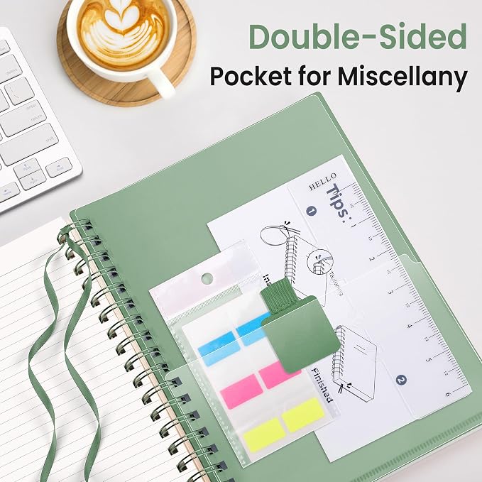 EMSHOI Lined Spiral Journal Notebook, 300 Pages, A4 Size (8.2'' x 11.2'') | College Ruled, 100 GSM Thick Paper, Flexible Plastic Cover, for School, Writing, Work, Office & Journaling (Dark Green)