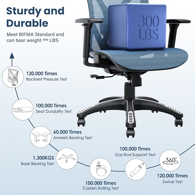 Ergonomic Office Chair, Mesh Computer Desk Chairs with Adjustable Lumbar Support, 3D Armrests, Tilt Function, Comfy Wide Seat, Swivel Executive Work Task Chair for Company and Home