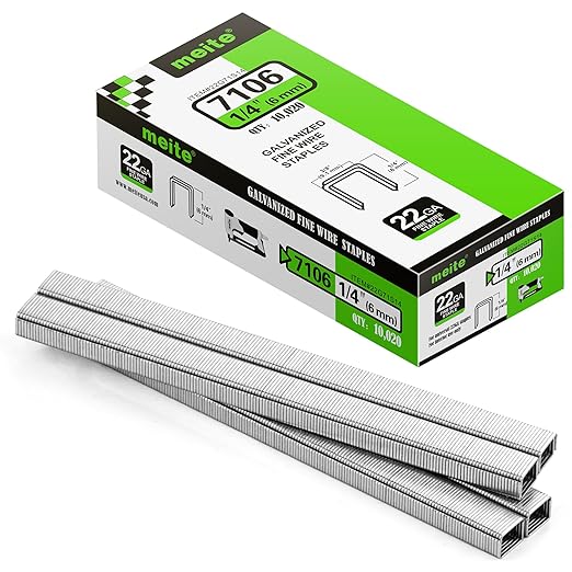 meite 22 Gauge 71 Type 3/8" Crown Wide 1/4" Leg Length Galvanized Staples for Upholstery Stapler, 10,020 Counts/Box (1 Case - 20 Boxes)
