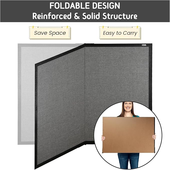 Gideal Large Bulletin Board 60 x 48, Cork Boards for Walls | Foldable Cork Board with Black Pine Frame & Grey Linen, Wall Mounted Pin Display for Home, Office & Classroom