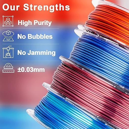 AMOLEN Silk PLA Bundle, 3D Printer Silk Gradient 1.75mm Silk Shiny Filament Bundle Red Gold,Blue Silver, Red Silver,Blue Green, 3D PLA Sets, 200gX 4 Spools