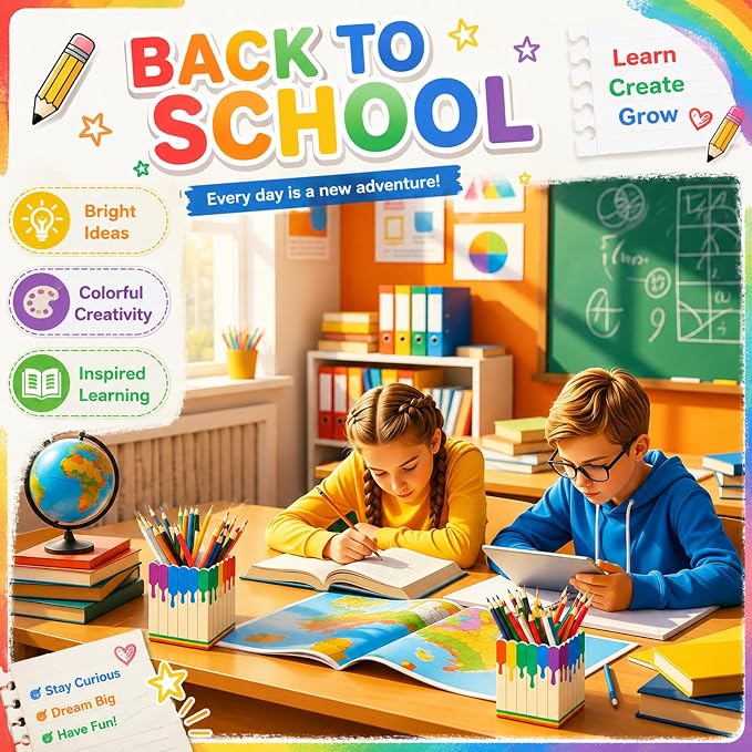Sherr 2 Pcs Wood Pencil Holder Art Painting Classroom Decor Pen Holder for Classroom Back to School Wooden Crayon Organizer Pencil Storage for Teacher Students First Day School Gifts Office Desk